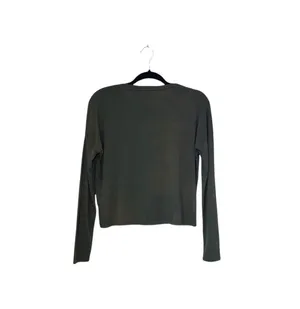 Garage Cropped Tee Solid Olive Green Long Sleeve Crew Neck Basic thumbnail 6
