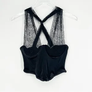 NWT‎ Lulus Flirty Influence Lace Velvet Bustier Halter Top S Black Coquette thumbnail 3