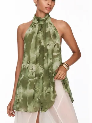 Anthropologie Floral Green Halter Top NWT thumbnail 1