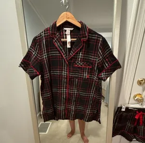 Victoria's Secret Flannel Short Pajama Set Black/Vs White/Red Yd Plaid XS thumbnail 1