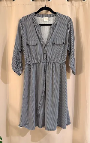 Siren Lily Maternity Striped V-Neck Button-Front Shirt Dress thumbnail 1