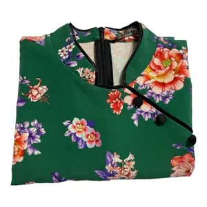 ZARA WOMAN Cheongsam Mini Dress Mandarin Collar Green Floral Size Small thumbnail 13