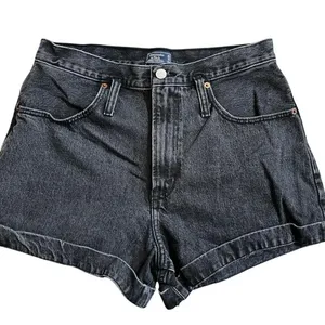 Abercrombie Natural Rise Denim Shorts Black Washed Cuffed Hem Y2K Casual Size 30 thumbnail 1