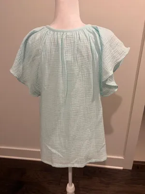 New With Tags Evereve Roan & RyanElliott Gauze Split Neck Top Sz M thumbnail 3