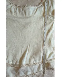 Super B Cream Crochet Lace Trim Gauze Peasant Blouse Top Medium thumbnail 9