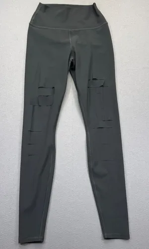 Alo Yoga High Waist Ripped Warrior‎ Leggings Anthracite Grey Small Distressed thumbnail 1