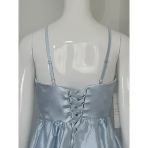 NWT Womens Baby Blue Satin Mini Dress Lace Up Corset Back Spaghetti Strap⁠ 8 thumbnail 7