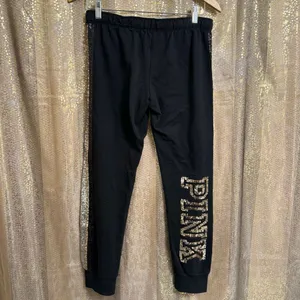 PINK Victorias Secret Sequin Bling Silver Black Gold Jogger Pants Medium thumbnail 2
