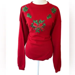 VTG 90s Hand Painted Puffy paint Christmas Sweatshirt USA crewneck Cottagecore L thumbnail 3