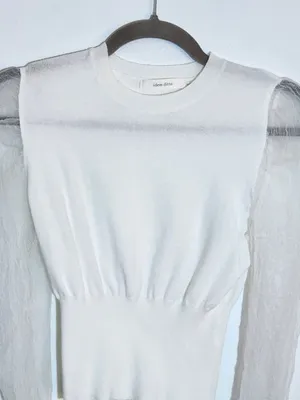 Idem Ditto White Cropped Sweater with Sheer Sleeves Size Medium Flaw thumbnail 2