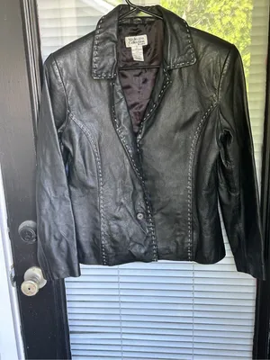 Vintage Style & Co Collection Petite Black Leather Whip stitching Jacket S thumbnail 3