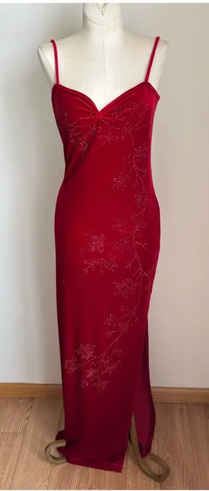 Vintage All That Jazz Red Velvet Rhinestone Maxi Dress 90s Y2K thumbnail 1