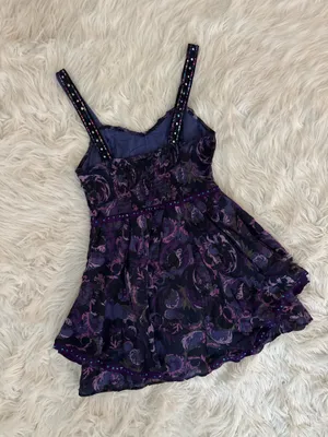 Free People Purple Floral Sequin Tiered Mini Dress thumbnail 4
