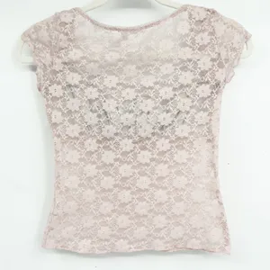 Womens Baby Pink Sheer Floral‎ Lace Coquette Fairycore Cap Sleeve Dainty Top S thumbnail 6