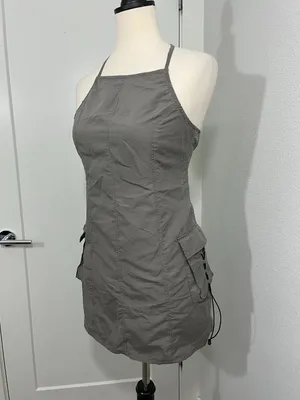 Motel Rocks XS Extra Small Gray Schmidt Cargo Mini Dress thumbnail 3
