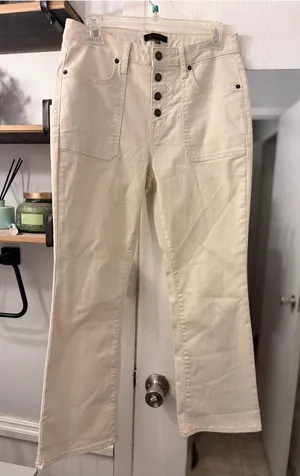 High-Rise Cream Wide-Leg Jeans with Button-Fly thumbnail 1