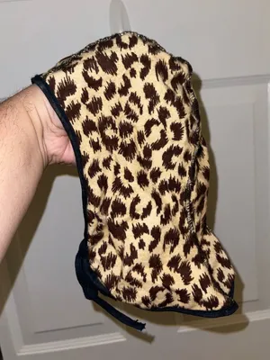 Leopard Print Fuzzy Balaclava/Bathing Hat - Brown & Cream thumbnail 1