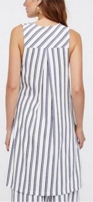 Free People Tuxedo Stripe Wrap Dress Sleeveless‎ Blue Side Slit Size XS thumbnail 1