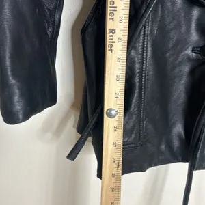 Vtg winlit ladies Y2K black leather jacket cinch waist size small retro‎ thumbnail 7