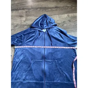 EUC Womens Aerie velour velvet full zip‎ jacket blue oversized size XXL thumbnail 4