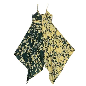 Sundance Soliloquies Dress M Citron Yellow Green Floral Asymmetrical Boho Resort thumbnail 3