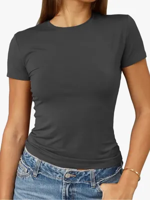 Abardsion Deep Grey Short Sleeve Crew Neck Slim Fit Fitted T-shirt Size Medium thumbnail 1