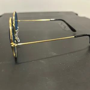 Round Gold Frame Sunglasses with Blue Lenses thumbnail 5