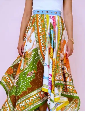 Rosa Clothing Colorful Resort Printed High Waist Handkerchief Hem Boho Skirt L thumbnail 4