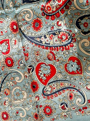 VINTAGE aqua blue paisley super boho print oversized silky scarf 35/35 thumbnail 4