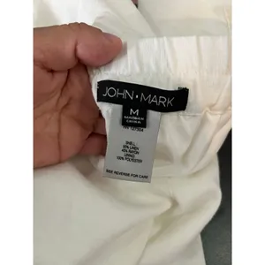 John Mark White Linen Blend Cropped Wide Leg Pants Elastic Waist‎ Button Hem MD thumbnail 5