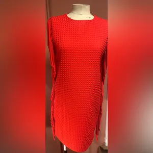 English Factory Red Textured Fringe Shift Dress thumbnail 2