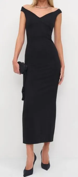 Reformation Black Sweetheart Off Shoulder Smocked Back Midi Dress Womens US 6 thumbnail 1