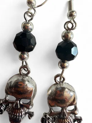 Handmade Silver Skull Rose Gothic Dangle Earrings thumbnail 3