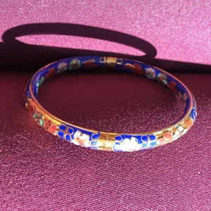 Vintage cloisonné blue hinged bangle bracelet thumbnail 11