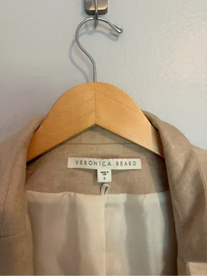 Veronica Beard Linen Blend Upcollar Dickey Blazer in Tan size 6 thumbnail 4