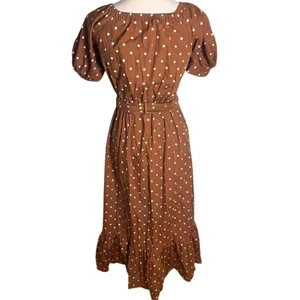 Lusana Leeta Brown Polka Dot Puff sleeve Short Sleeve V-neck Maxi Dress 4 thumbnail 3