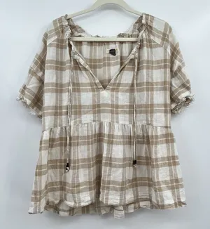 Women's Blouse Top Pilcro Anthro Plaid Gingham Bette Babydoll Boho S Relax Boxy thumbnail 1