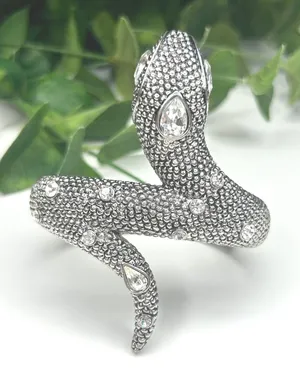 Sparkling Crystal‎ Snake Coil Bracelet Bangle Cuff Rhinestone Statement Silver thumbnail 1