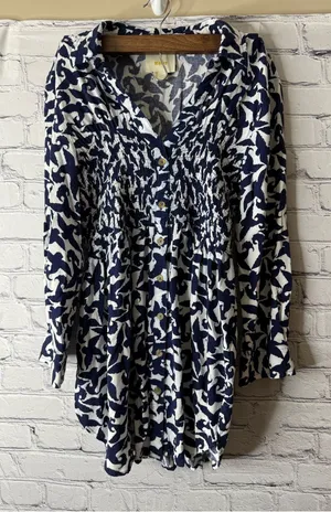 Maeve by Anthropologie Women’s Navy and White Patterned Button-Front Top thumbnail 1