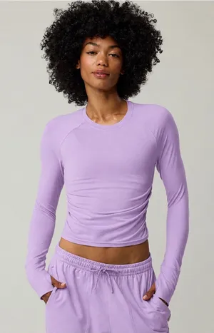 Aerie Weekend Away Ribbed Long Sleeve in Purple thumbnail 1