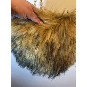 Faux Fur Shoulder Crossbody Bag Brown Gold Chain Cozy Winter Plush Handbag Purse thumbnail 14