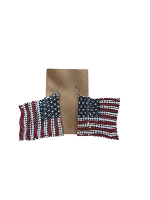 Patriotic USA American Flag mesh drop earrings feature a flowy design thumbnail 2