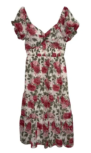 Trixxi Floral Smocked Puff Sleeve Tiered Midi Dress Cottagecore Romantic Garden thumbnail 1
