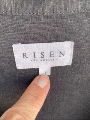 Risen black linen long length collared tunic top shirt blouse cover up coastal S thumbnail 3