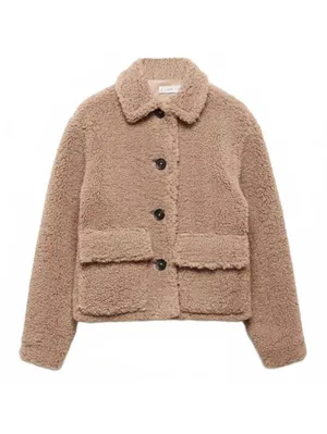 Mango Teen's Shearling-Effect Coat NWT Tan Teens Large thumbnail 3