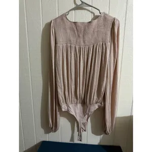 Free People Intimately Smocked V-Neck Long Sleeve Bodice Bodysuit Pink Small thumbnail 5