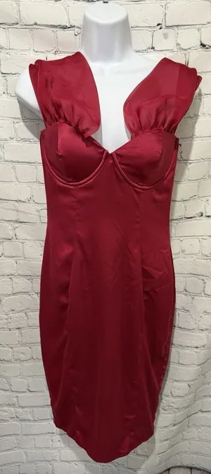 Oh Polly Satin Corset Mini Dress in a Rich Pink size 6 thumbnail 1