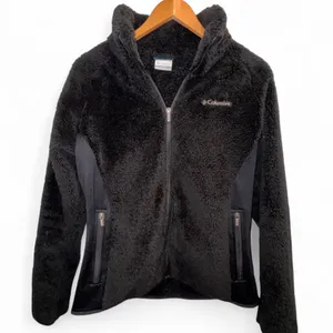 Columbia Black Full Zip Sherpa Fleece Jacket w Stretch Side Panels Size L warm thumbnail 1