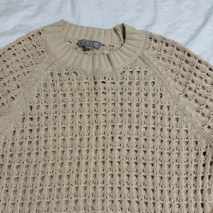 J.Crew Pointelle Crewneck Sweater Women‎ Small Fisherman Knit Dusty Ivory Cotton thumbnail 3