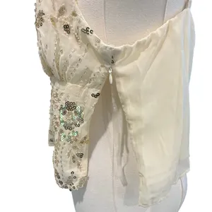 Beaded Sequin NWT Fairy Cami Crop Top Ivory Party Y2K Coquette XL No Boundaries thumbnail 5
